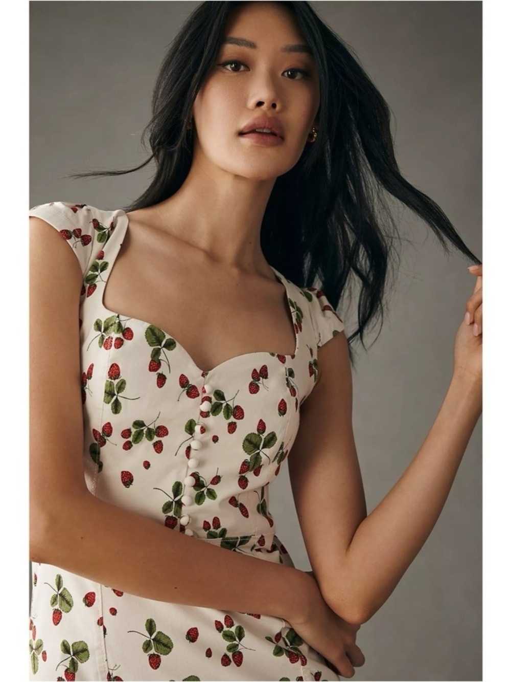 Anthropologie Cream Midi Dress with Red Cherry Print - Picture 5 of 5